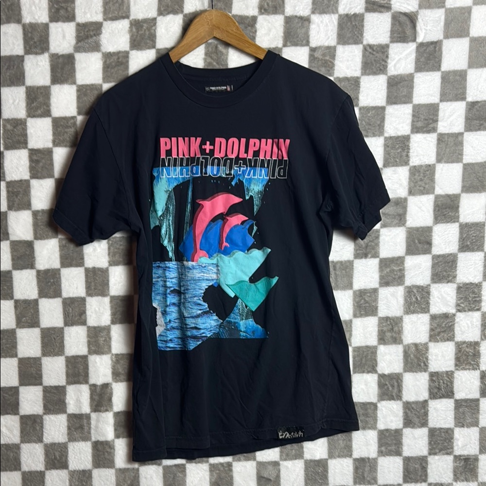 Pink Dolphin Crew Neck  Graphic Short Sleeve T-Shirt Size L/Large